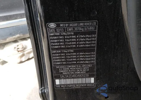 2013 Land Rover Range Rover Sport Hse z USA, uszkodzony, nr VIN SALSK2D49DA805239